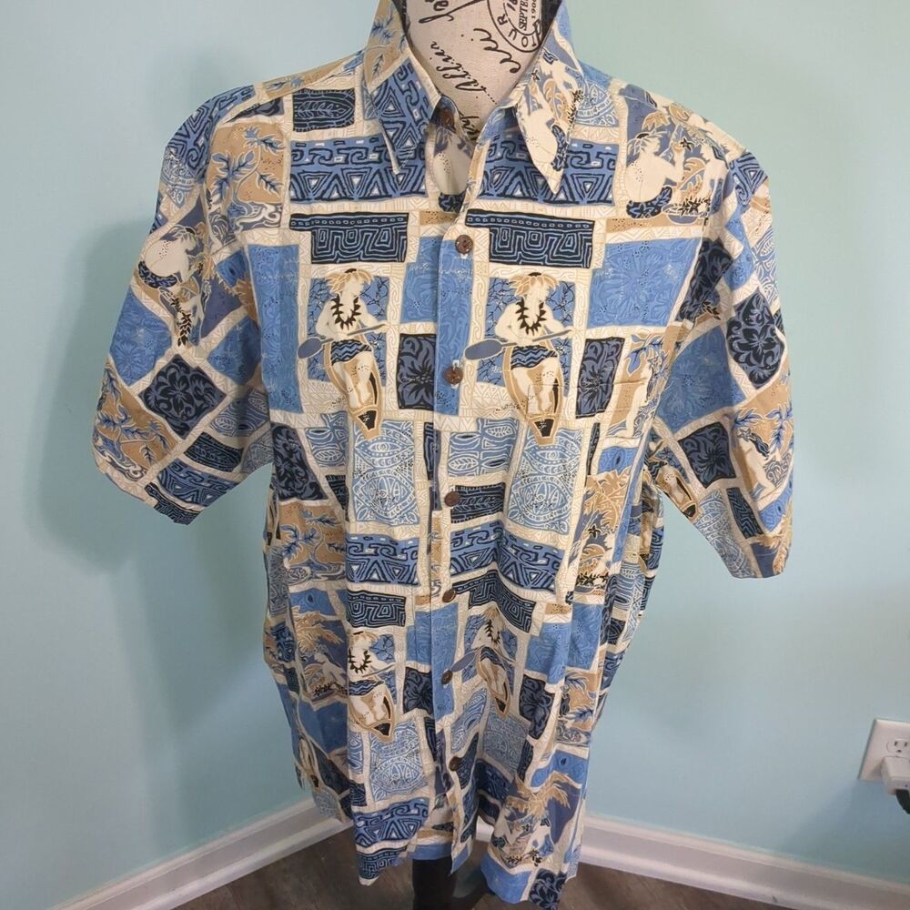 GO BAREFOOT men's large 100% cotton Hawaiian aloha shirt made in USA